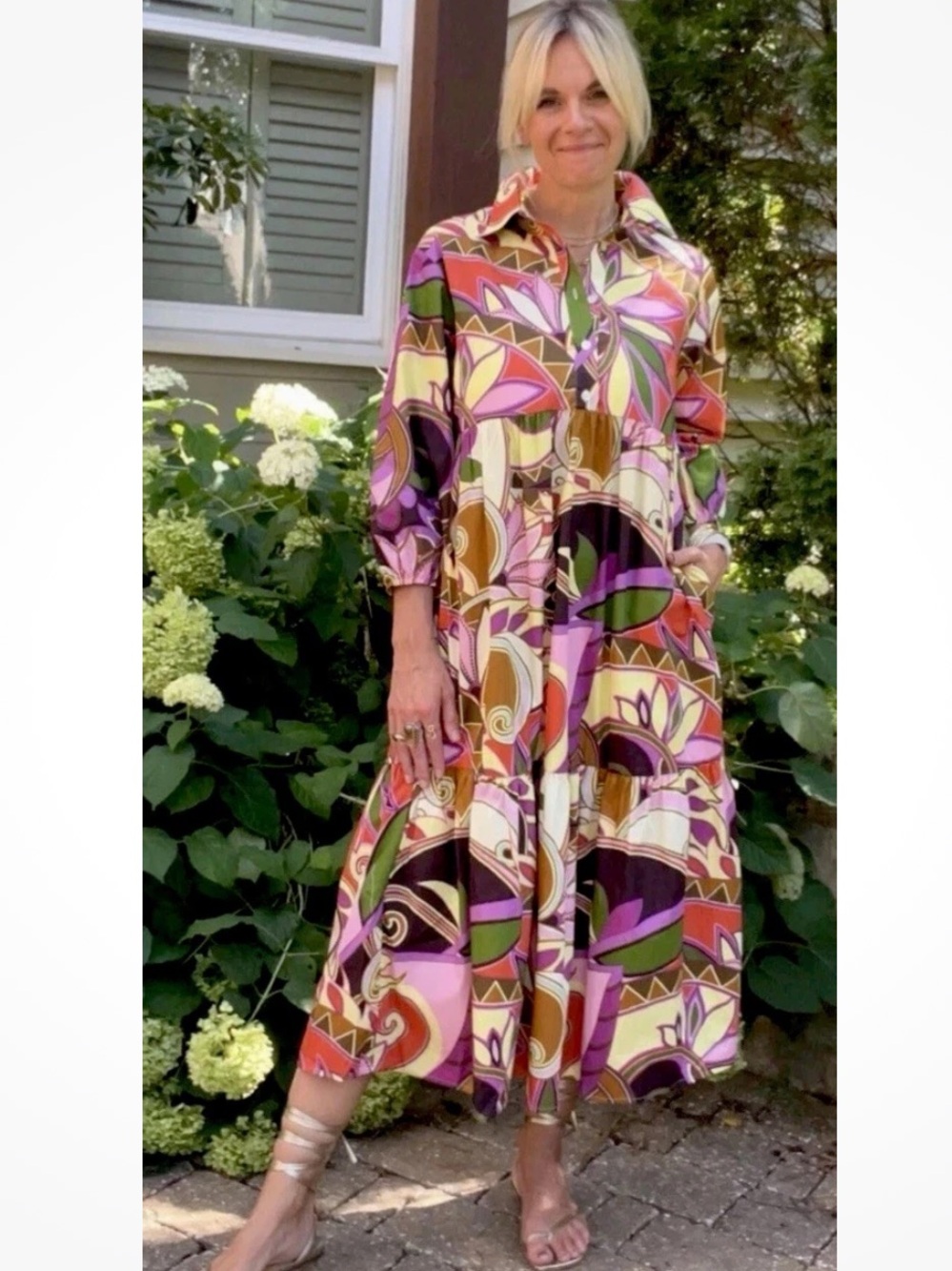 Anthropologie Maeve The Bettina Tiered Shirt Dress Purple Motif Size 2X - Picture 3 of 11